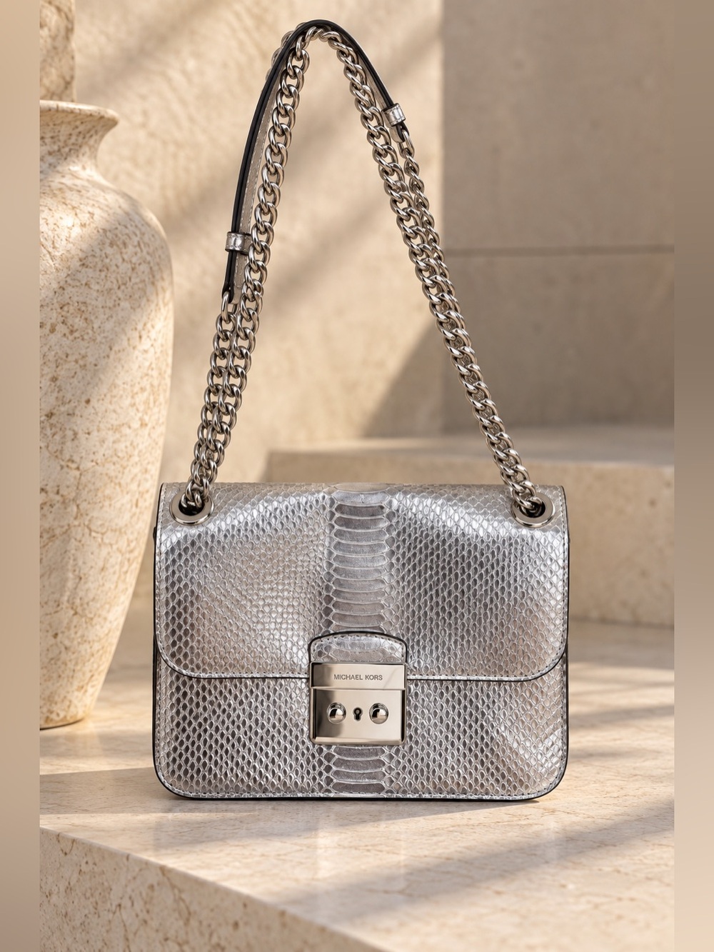 Michael Kors Silver Snakeskin Crossbody Bag